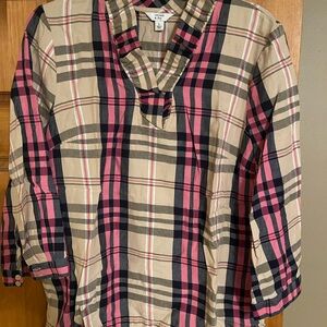 Crown & Ivy Pink and Navy Plaid Blouse